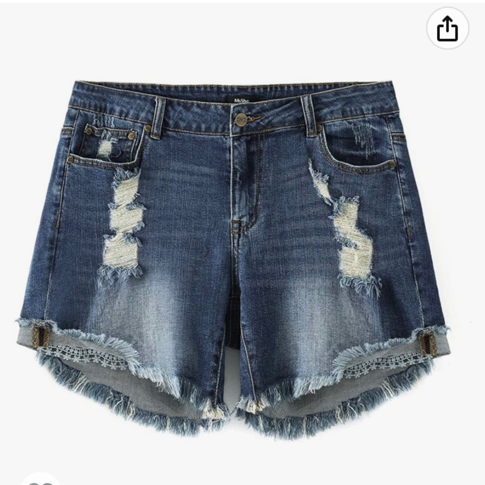 MsShe Women's Plus Size Destroyed Washed Denim Shorts 22W